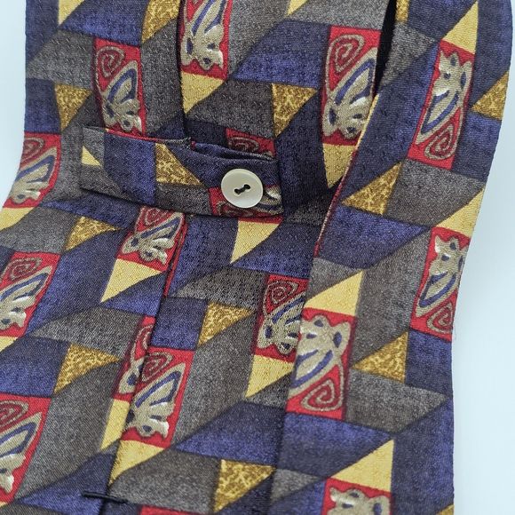 Carrot & Gibbs Tie Men's Italian Silk Butterfly Geometric Blue Gold Red Gray - Picture 7 of 8